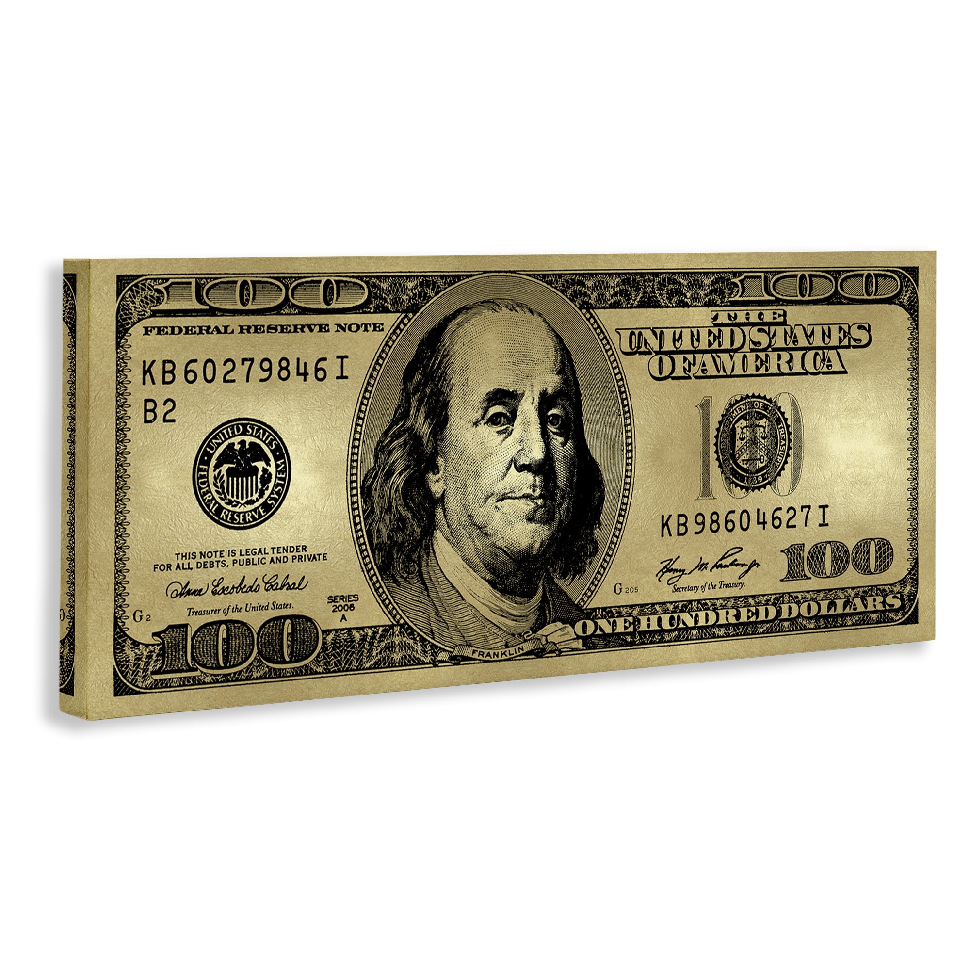 Stupell Industries Hundred Dollar Bill Novelty & Humor Painting Wrapped Canvas Art Print Wall Art, 24 x 10