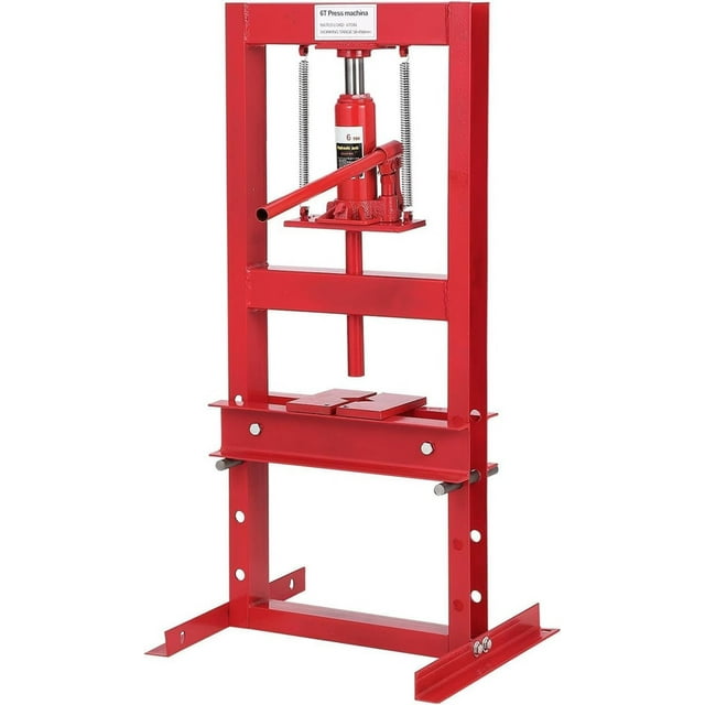 Presse d'Atelier Hydraulique 6 Tonnes – Presse-Banc à Cadre en H Robuste avec Hauteur Réglable et Plaques Mobiles pour le Retrait des Roulements, la Réparation des Joints en U, la Flexion et le Redressement du Métal – Rouge