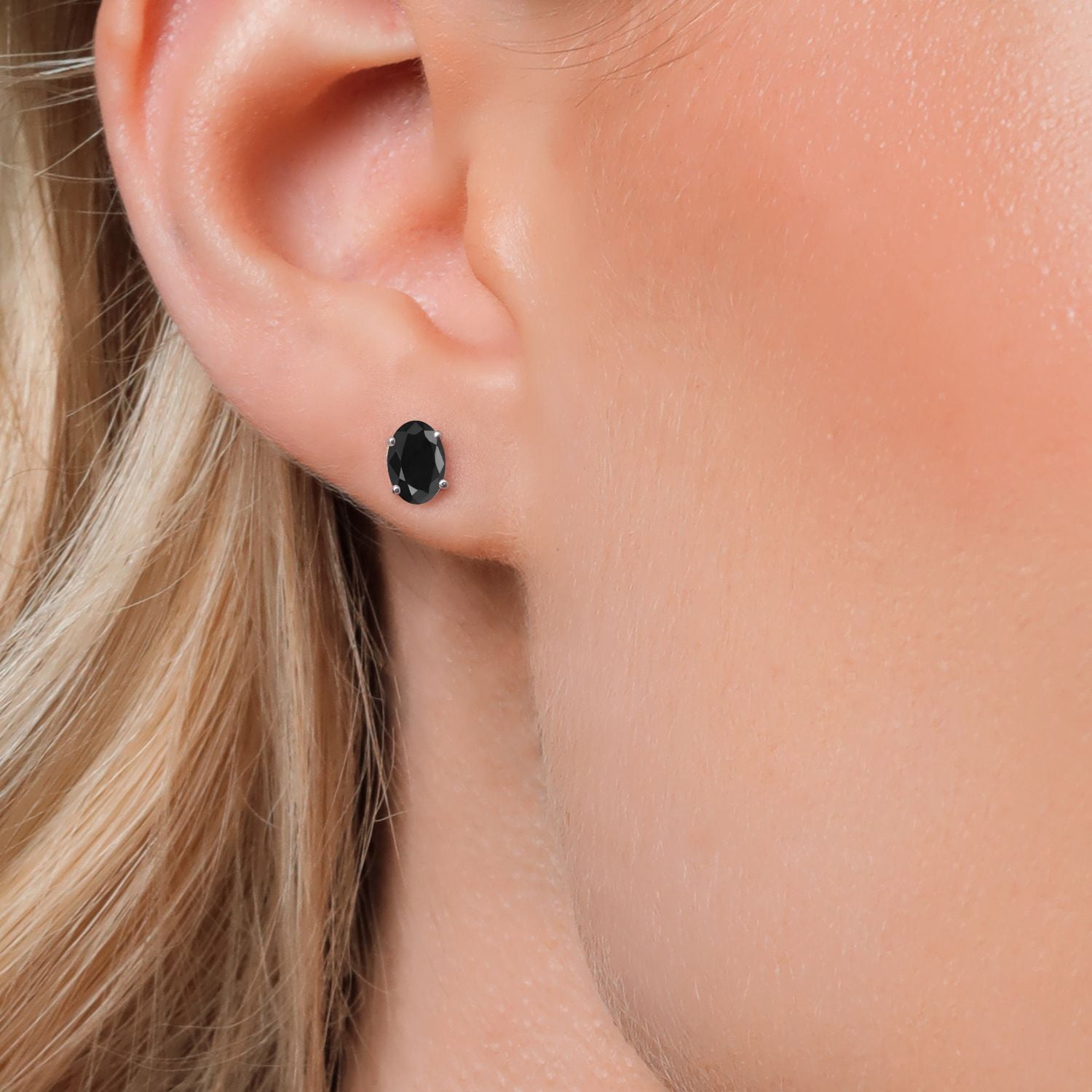 Gem Stone King 2.20 Ct Oval 7x5mm Black Sapphire 14K White Gold Stud Earrings for Women Men