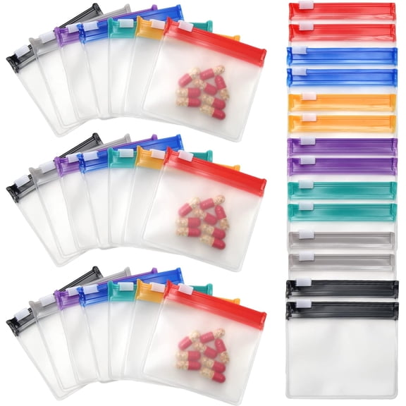 35 Pieces Pill Pouch Bags Zippered, Plutput Reusable Pill Pouch for Medicine Bags Portable Self Sealing Travel Medicine Packets with Slide Lock Drug Baggies