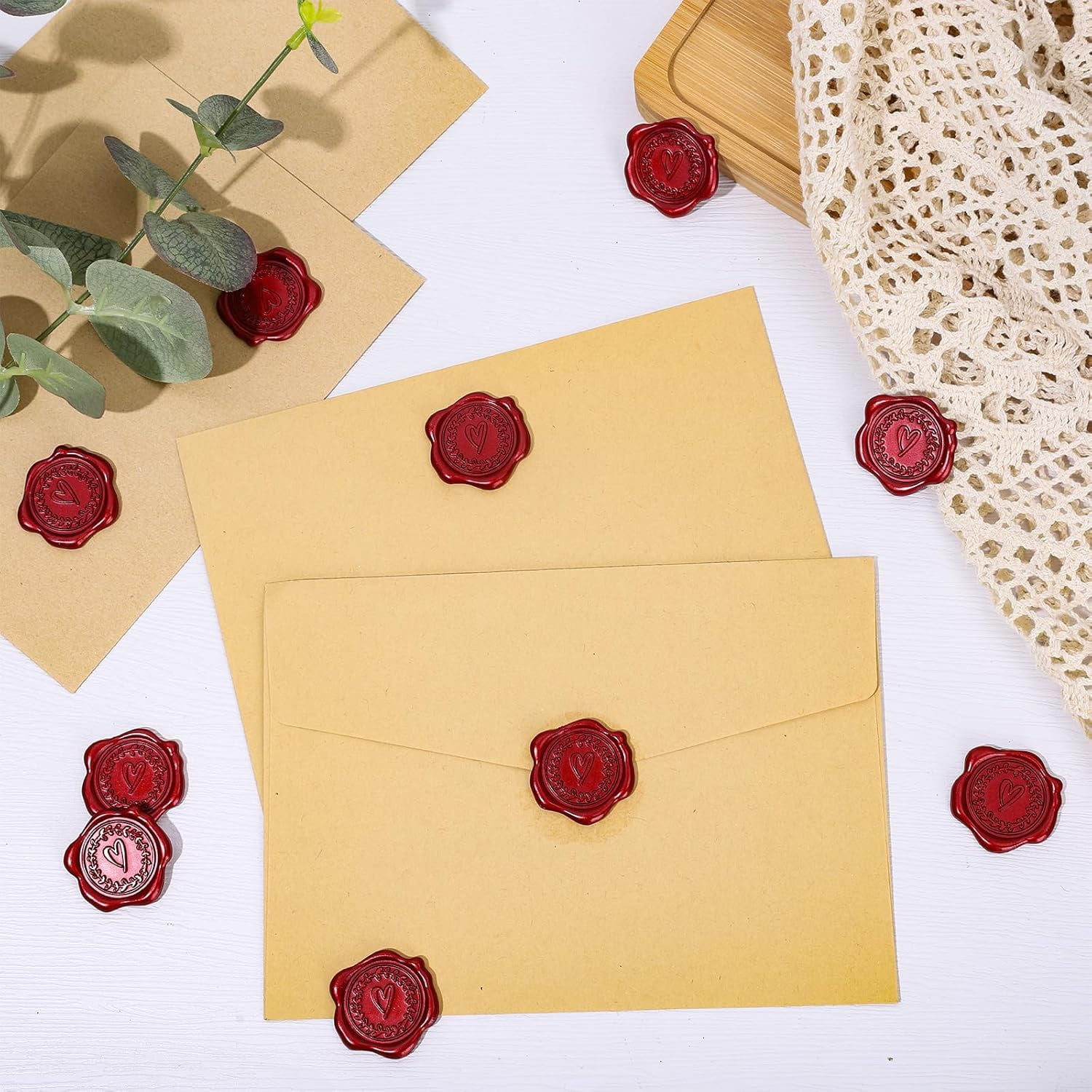 50Pcs Valentine's Day Embossed Wax Seal Stickers Wine Red Heart Pattern Envelope Seal Decals Self-Adhesive Stamp Sticker for Wedding Invitations Greeting Cards Supplies DIY Craft, 1.2 Ih