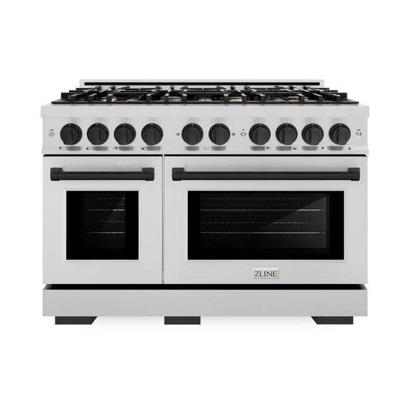 ZLINE Autograph Edition 48 in. 6.7 cu. ft. Double Oven Gas Range with 8 Burner Cooktop in Stainless Steel and Matte Black Accents (HGRZ-48-MB)