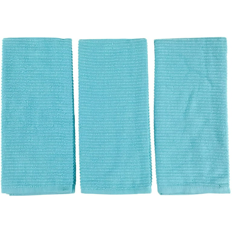 Serafina Home Aqua Light Blue Kitchen Dish Towels: (18 x 28, 3 Pack) 100%  Cotton Cloth Soft Cleaning Drying Absorbent Ribbed Terry Loop