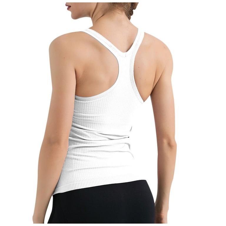 Spandex Rib Tank Top Built in Bra Women Sleeveless Racerback