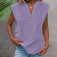 thumbnail image 5 of qucoqpe Womens Summer Cotton Linen Shirts Button V Neck Sleeveless Shirts Casual Loose Vintage Print Tank Tops Blouse, 5 of 6