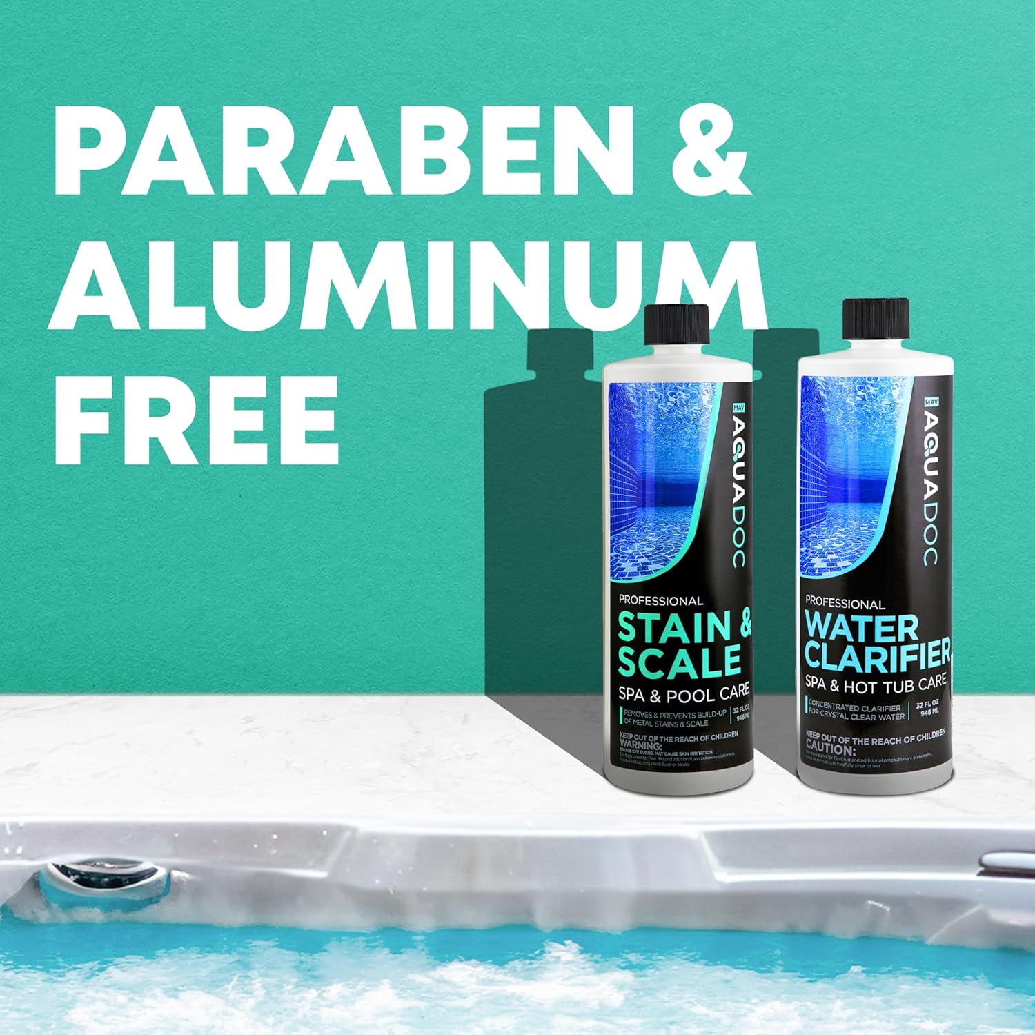 AquaDoc Spa Clarifier and Hot Tub Stain and Scale Control Bundle - Includes 32oz Hot Tub Clarifier and 32oz Spa Stain and Scale Remover - Made in USA