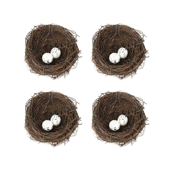 Rattan Bird Nest Set with Foam Eggs, 4 Sets Nature-Inspired Home, Garden & Festival Decorative Bird Nests, 10CM
