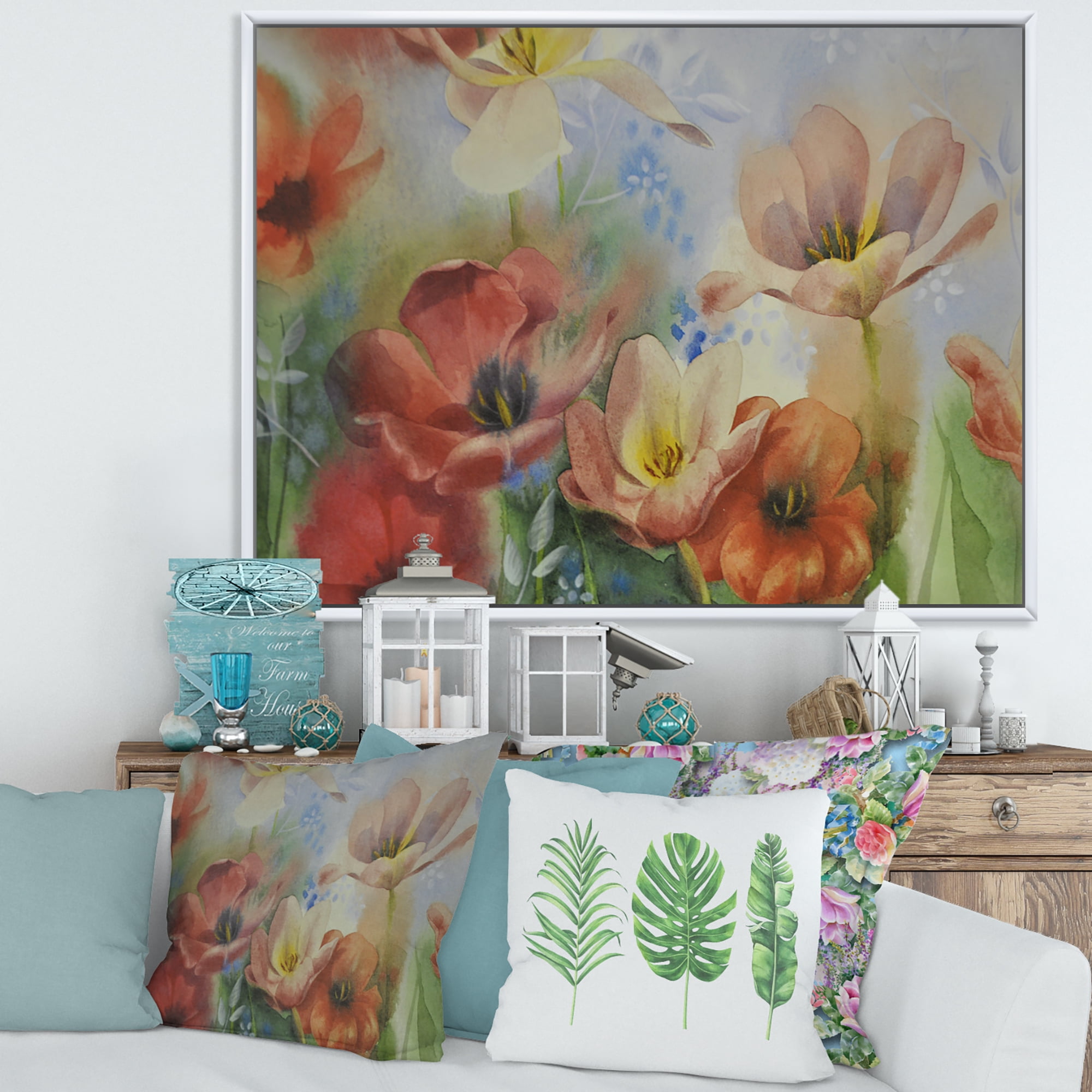 Designart 'Ancient Flowers In Dark Pastel Colours' Traditional Framed Canvas Wall Art Print