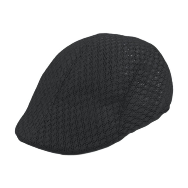 Gorra plana de malla para hombre, sombrero de verano transpirable para pescar de mediana edad y ancianos Negro