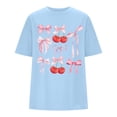 thumbnail image 5 of Tops For Women T-Shirts Oversized Cherry & Bow Print Graphic Summer Short Sleeve Fashion Clothing Light Blue 3XL, 5 of 7