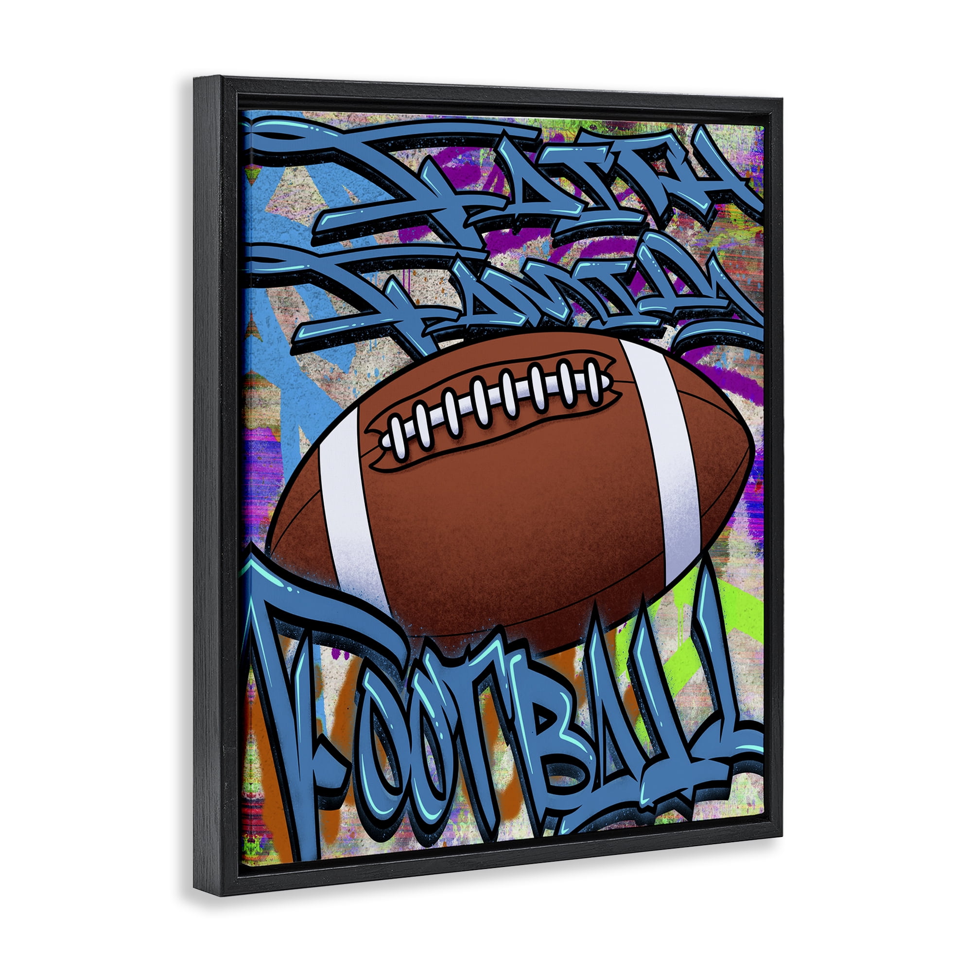 Stupell Industries Faith Family Football Graffiti Black Framed Floater Canvas Wall Art, design by Marcus Prime