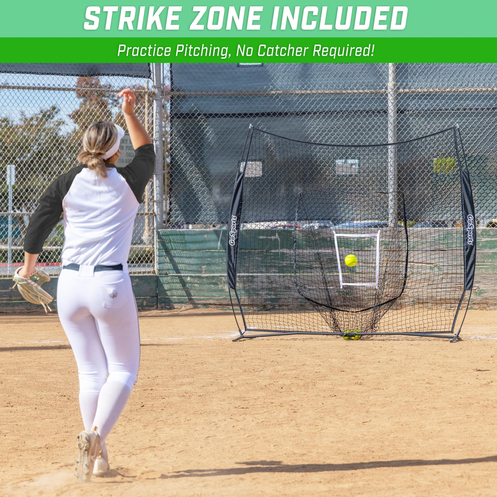 GoSports 7 ft x 7 ft Baseball & Softball Practice Training Hitting & Pitching Net - Black