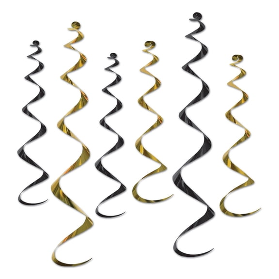 Beistle Assorted Black and Gold Twirly Whirly Decorations (Case of 36)