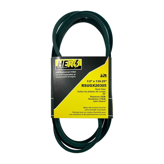 HERO OEM Aramid Kevlar Replacement Belt for John Deere GX20305, GY20571 - 1/2" x 139" - Compatible with L120, L130, and More
