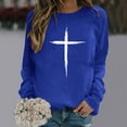 thumbnail image 2 of Babysbule Womens Easter Day Tops Fashion Women's Casual Cross Printed Long Sleeve Round Neck Printed Women's Sports Shirt Tops, 2 of 3