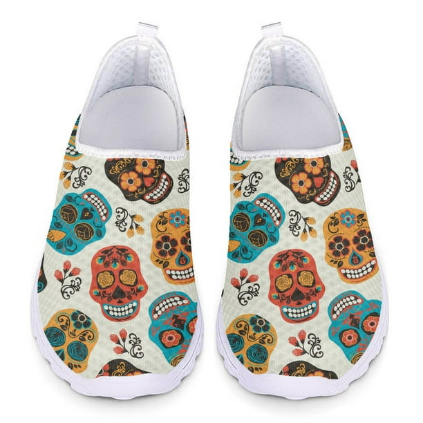 Zapatos casuales Doginthehole para mujer, diseño de calavera gótica en 3D, para el hogar y la playa, zapatos planos de diseñador para mujer, zapatos de plataforma cómodos para mujer