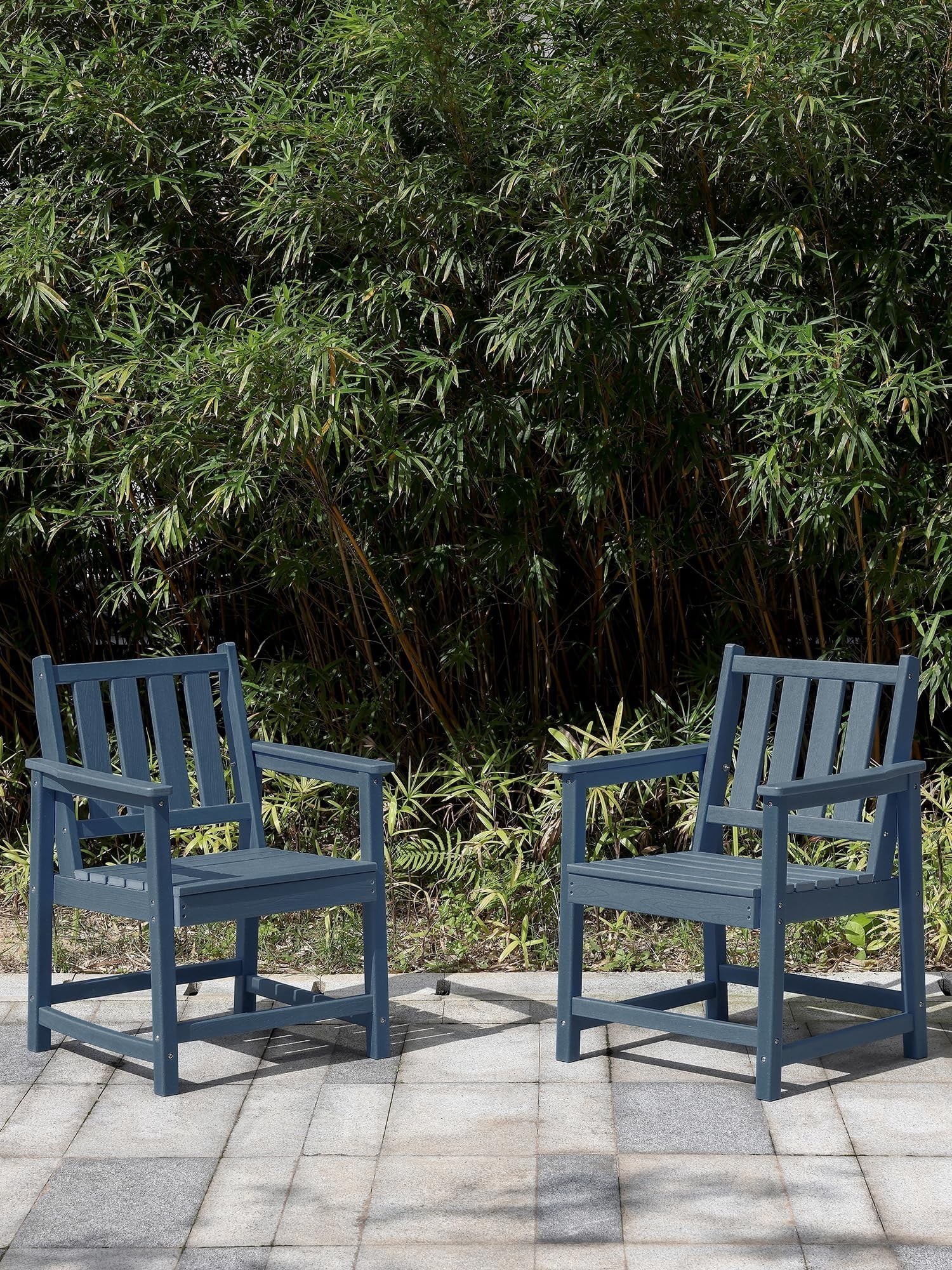 Patio Dining Chair Set of 2, HDPE Outdoor Dining Chairs with Ergonomic Backrest, All Weather Patio Chairs for Backyard, Deck, Garden, Poolside, Navy