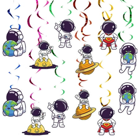 MASGY 24pcs Space CORNET Swirl Hanging Decoration, Spiral Party Supplies (Blue and white)