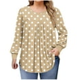 thumbnail image 2 of Blmnix Womens Plus Tops Polka Dot Fall Basic Khaki Oversized Women's Tops Dressy Casual Crew Neck Long Sleeve Blouses, 2 of 6