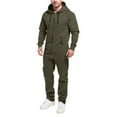 thumbnail image 2 of Men's Hooded Jumpsuit Zip Up Pajamas Playsuit Jogger Sweatsuit Overall Romper, Fleece-Lined for Winter Lounge and Comfortable Sleepwear,Army Green,L, 2 of 7
