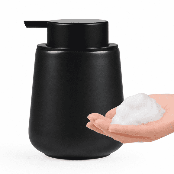 BosilunLife Rounded Ceramic Foaming Soap Dispenser for Guest Bathroom, Refillable Foaming Soap Dispenser, Matte Black, 12 fl oz