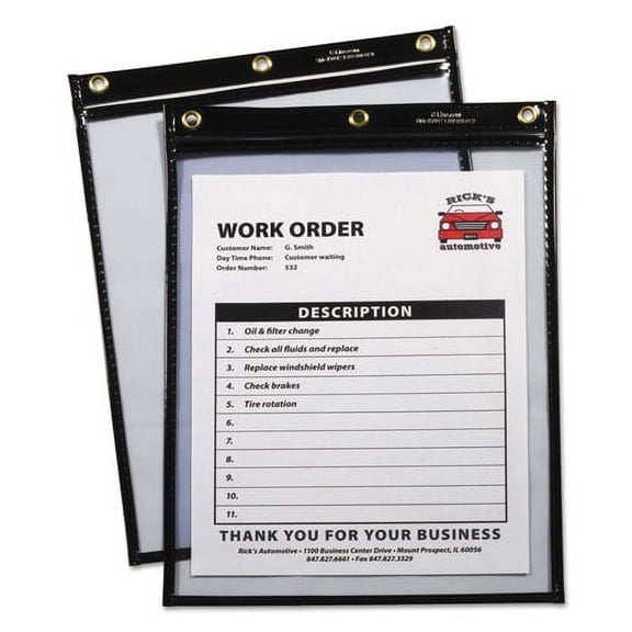 Heavy-Duty Super Heavyweight Plus Stitched Shop Ticket Holders, Clear/Black, 9 X 12, 15/Box | Bundle of 2 Boxes