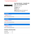 thumbnail image 2 of Rear Shock Absorber - Compatible with 2009 - 2017 International ProStar 2010 2011 2012 2013 2014 2015 2016, 2 of 2