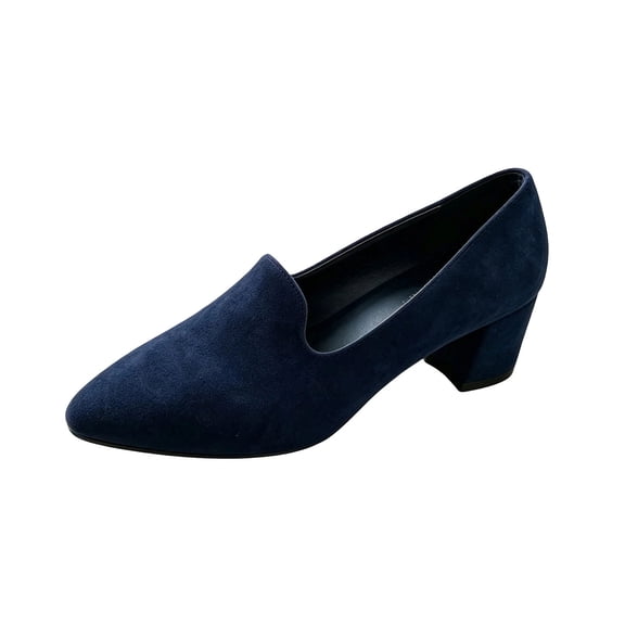 Gpaecead Women's Pointed Toe Block Heel Pumps Solid Color Faux Suede Slip On Elegant Loafers For Commute Daily Blue