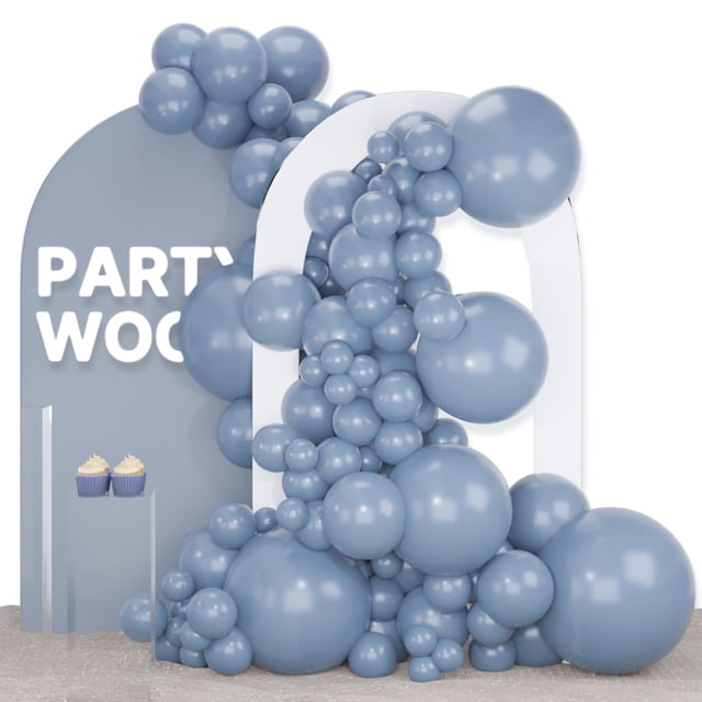 Kit de arco de globos PartyWoo de 140 piezas, azul grisáceo, 5-18 pulgadas
