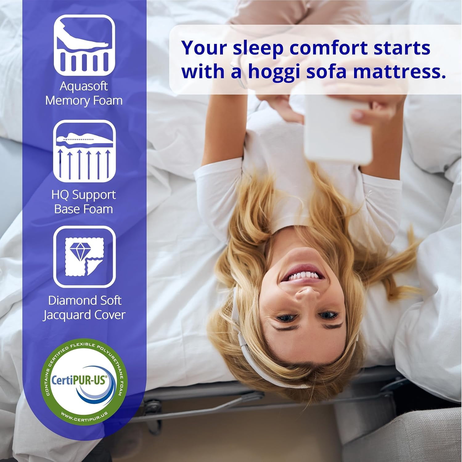 Full, 4.5 Inch Sleeper Sofa Bed Mattress - 52x72, Aquasoft Memory Foam, Medium Firm, Breathable Diamond Soft Cover Fabric, Certified Only Safe Foams, Bed in a Box Mattress Made in USA (Full)