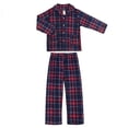 thumbnail image 2 of Women's Fleece 2 Piece Sleepwear Button Up Drawstring Waist Pajama Set (Plaid Navy Red, M), 2 of 2