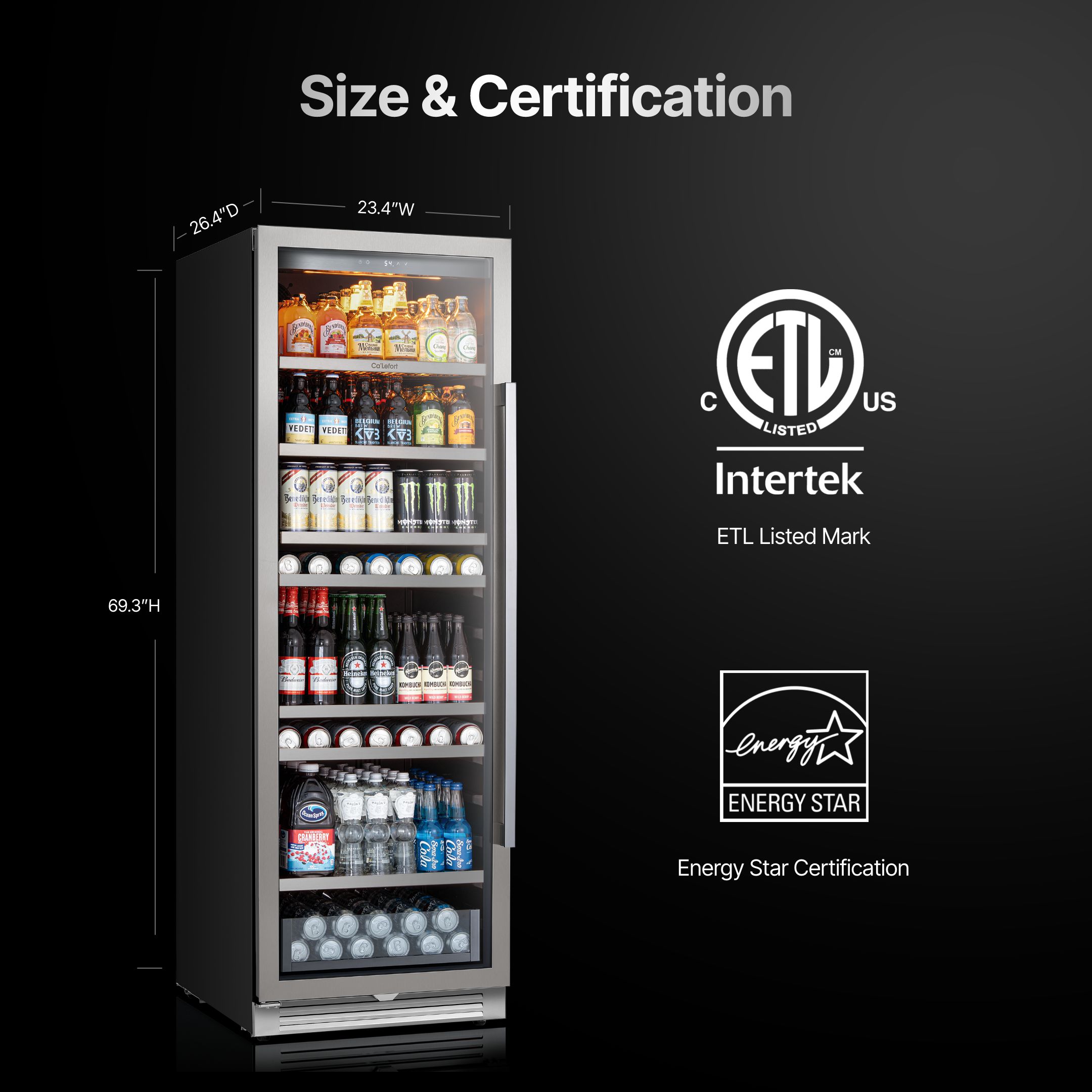 Calefort 373 Cans Beverage Refrigerators,Freestanding or Built-In Beverage Cooler with 3 Color LED Light for Home,Bar,Office
