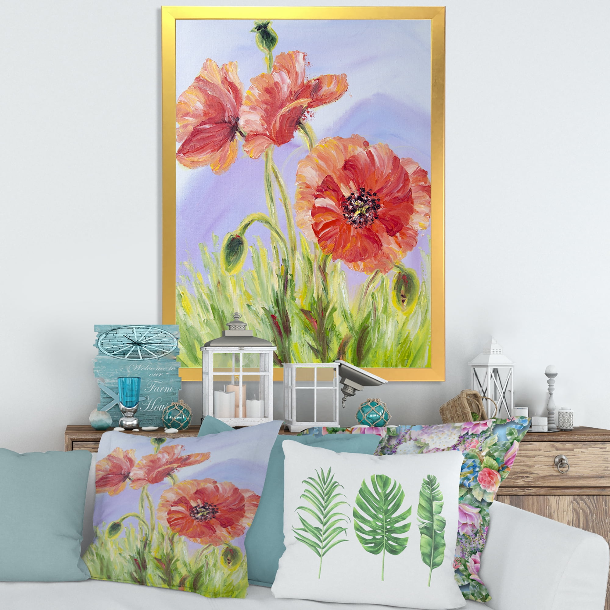 Designart 'Blossoming Poppies At Dawn' Traditional Framed Art Print