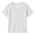 thumbnail image 4 of hlysgo Women's V Neck Tops Short Sleeve Waffle Knit Lace Shirts Summer Casual Loose Basic Tunic Tee White,M, 4 of 6