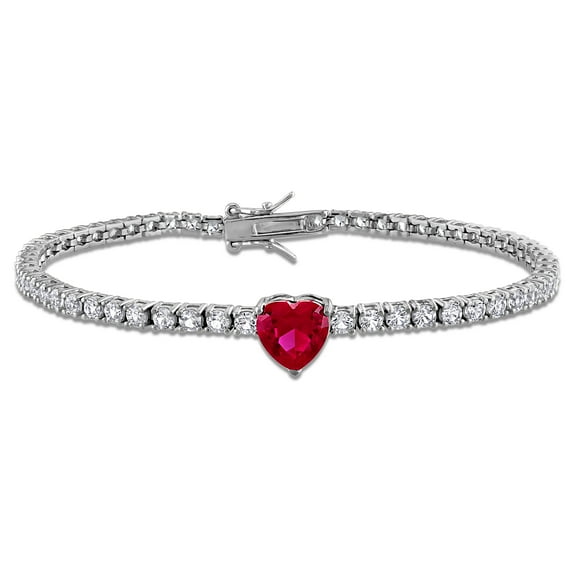 Everly Women's 8ct TGW Created Ruby & Created White Sapphire Sterling Silver Heart Tennis Bracelet