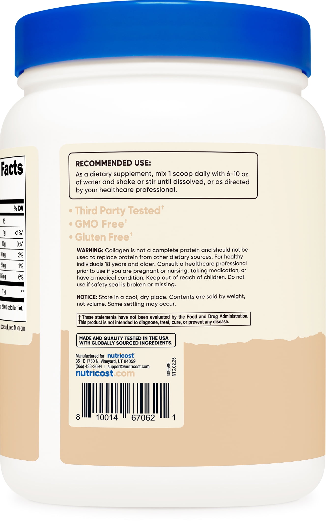 Nutricost Grass-Fed Collagen Powder 1LB (Vanilla) - Non-GMO, Gluten Free Supplement
