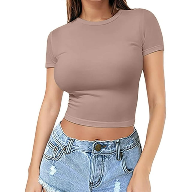 T-Shirt à Manches Courtes pour Femmes Articles en Liquidation T-Shirts Mélangeurs T-Shirt Court pour Femmes Chandail d'Été pour Filles Haut à Col Rond Fin pour Femmes Mode Manches Courtes