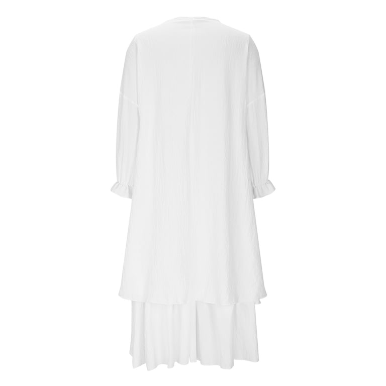 white tiered linen dress Phoebe Tiered Linen Dress | Romantic Layered Duster in White