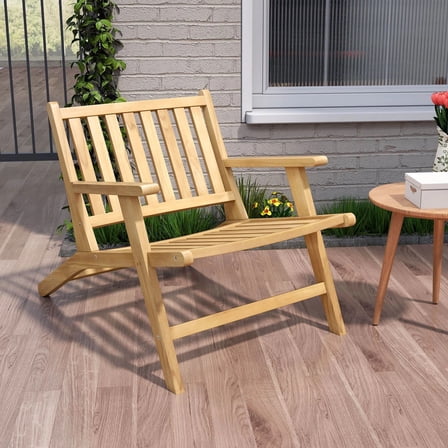 Auranook Teak Wood Outdoor Reclining Chair, Natural Mid Century Accent Armchair with Comfortable Backrest and Armrests, Wooden Outside Seat