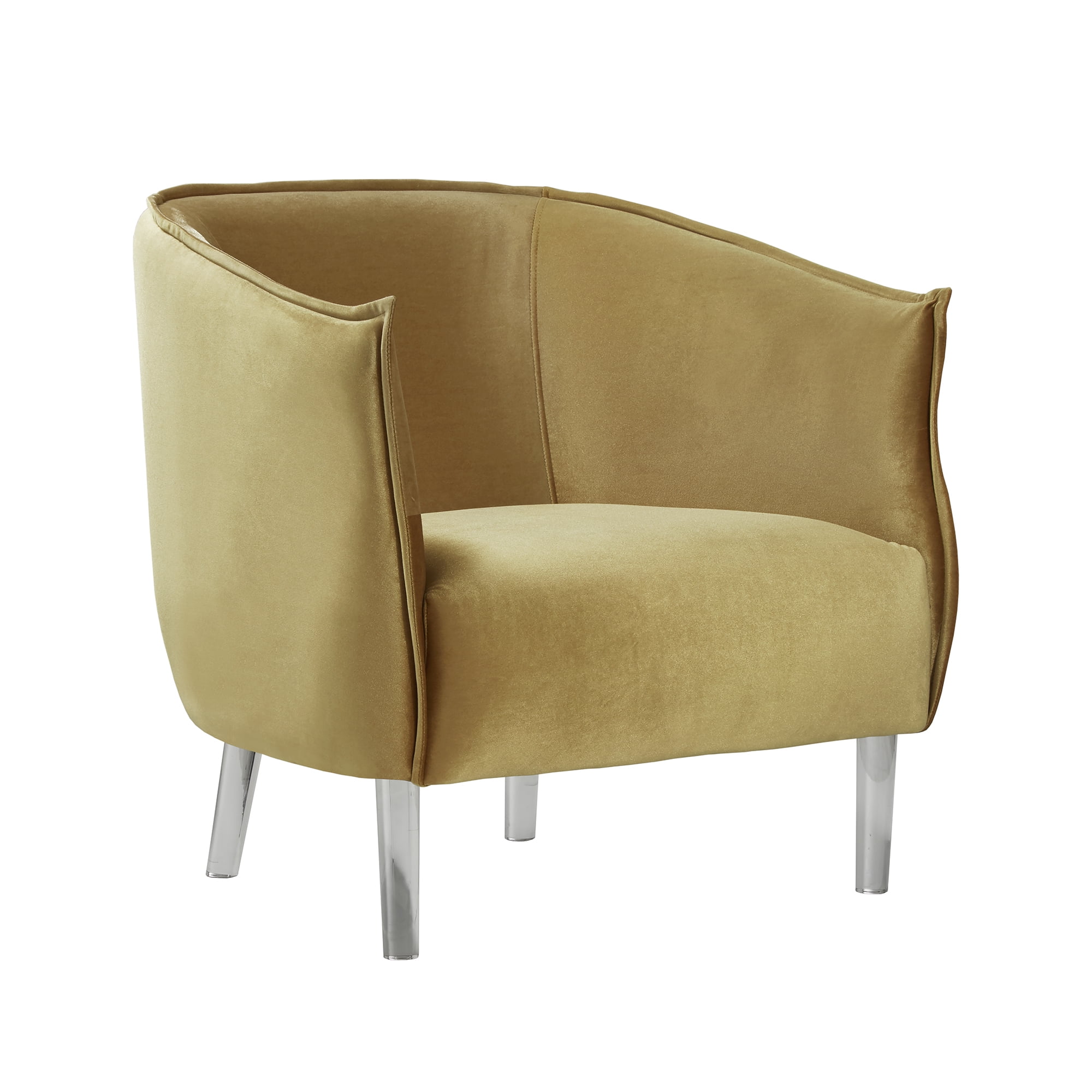 Weston Home Eldridge Velvet Upholstered Barrel Accent Chair with Clear Acrylic Legs, Gold