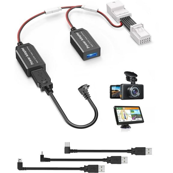 Dash Cam Power Adapter,(12P Type A)Fit Select Honda Ridgeline/CRV,Toyota Highlander/Tacoma/Tundra/Sienna,Subaru,Connect Auto-Dimming Rearview Mirror,Power Adapter Charge Cable for GPS Dashcam Camera