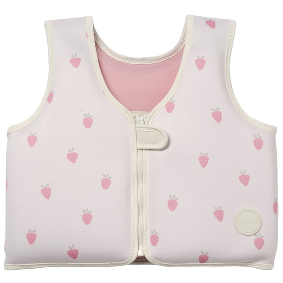 Sunnylife: Kids Swim Vest: Size 3-6 - Strawberry Sunshine - Children Up To 66lbs, Pool & Water Float Jacket, Zip Front, Safety Strap, Natural Rubber