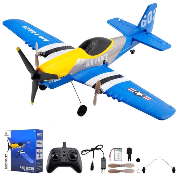 RC Plane 3 Channel P51 Remote Control Airplane Fighter Toys, 2.4GHz 6-axis Gyro Stabilizer RTF Glider Aircraft Plane with 2 Batteries, Easy to Fly for Adults Kids Beginners Boys