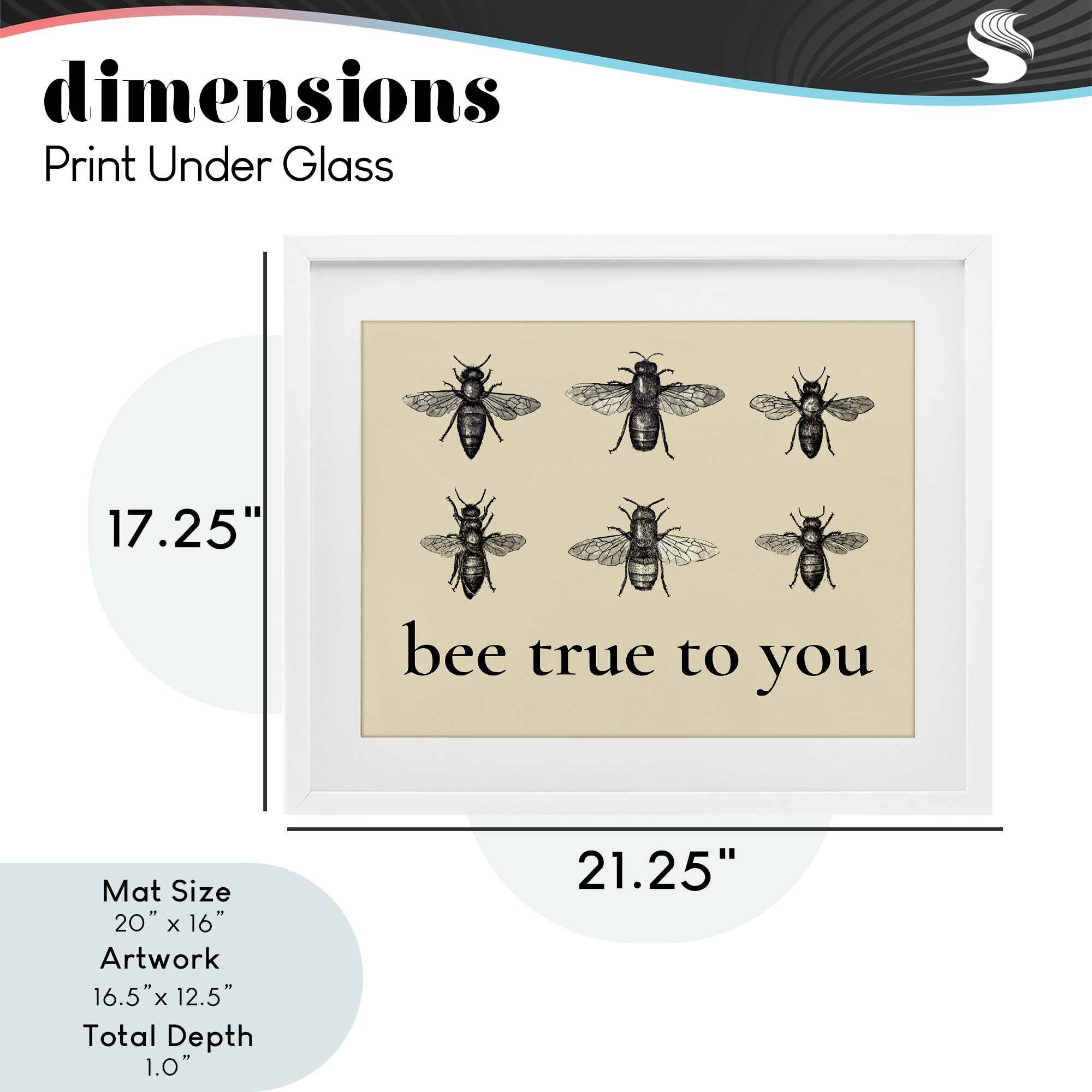 Bee True To You Inspiration White Framed Print Under Glass, design by Lettered and Lined