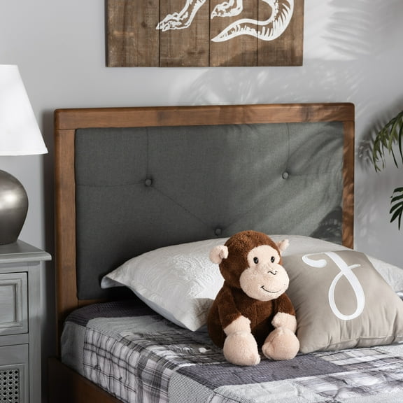 Baxton Studio Abner Modern and Contemporary Transitional Dark Grey Fabric Upholstered and Walnut Brown Finished Wood Twin Size Headboard