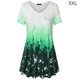 thumbnail image 4 of Camiseta de mujer Qarigey Gradiente Impreso Blusa informal Suelta con cuello en V Verde 5XL, 4 of 6