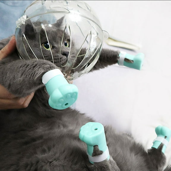Gotydi Cat Muzzle and Boots Anti Bite Cat Breathable Hood Anti-Licking Clear Reusable Cat Helmet with Paw Cover Anti-Scratch Paw Shoes for Bath Beauty Grooming