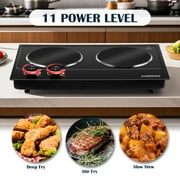 CUSIMAX 1800W Electric Hot Plate, Portable Infrared Double Burner Cooktop, Ceramic Glass Countertop Stove, Electric Griddle Skillet Grill for Cooking