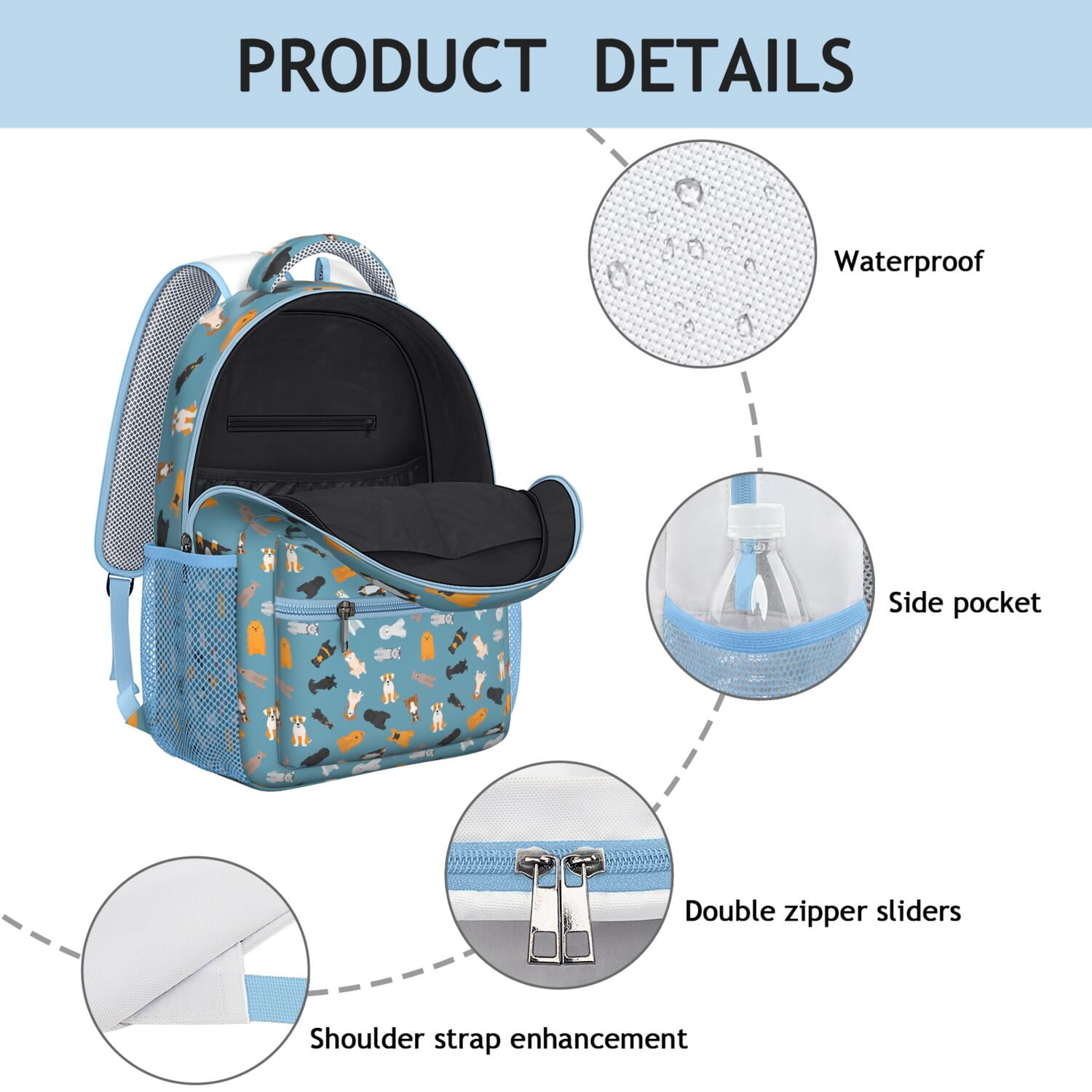 Vintage Puppy Illustration Backpack - Modern Design with Neutral Tones for Teens