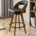 thumbnail image 3 of FOWEOAIU Bar Stools Leather Upholstered Adjustable Swivel Counter Stool 26"，with Footrest for Bar, Kitchen Island, Bistro, Black (Set of 2）, 3 of 7